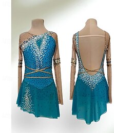 halpa -Taitoluistelupuku Naisten Tyttöjen Luistimet Hameet Taivaan sininen Tilkkutäkki Avoin selkä Spandex Silmukka Erittäin elastinen Kouluts Kilpailu Luisteluasu Klassinen Kristalli / Strassi Pitkähihainen