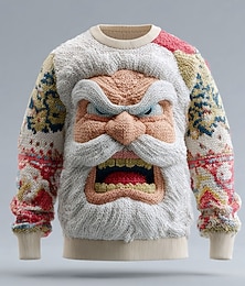 abordables -Pull de Noël moche Homme Père Noël Impression 3D Pull Tricots Col Rond Occasionnel Vacances Quotidien Festival Impression 3D Garder au chaud manche longue Printemps Automne Hiver Blanche Bleu Vert
