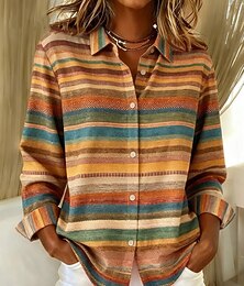 זול -בגדי ריקוד נשים חולצה משובץ יום יומי שרוול ארוך צווארון חולצה חולצות רגילות יומי טלאים כפתורים דפוס צהוב יין פול כתום תלתן סתיו חורף