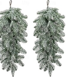 economico -Ghirlanda di neve artificiale natalizia a forma di goccia, 26,37 pollici (67 cm), in stile pino Norfolk satinato bianco, consistenza realistica del pino, plastica resistente, perfetta per stipiti di