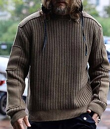 abordables -Homme Pull Côtelé Tricoter Hauts Réguliers Patchwork Bloc de Couleur Uni Col ras du cou Tricots Contemporain Occasionnel Tenue quotidienne Vêtement Tenue Automne Hiver Café S M L