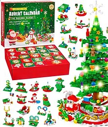 お買い得  -クリスマスツリーの積み木アドベントカレンダー（LEDライト付き）、クリスマスギフトボックスのカウントダウンカレンダー、24日間積み木、子供や大人向けのクリエイティブギフト（10代の女の子向け）
