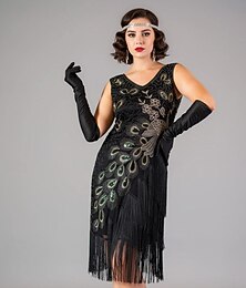 Недорогие -Ретро Бурные 20-е 1920-е годы До колена Платье для флаперов Без рукавов Великий Гэтсби Пайетки Бахрома V-образный вырез Маскарадный костюм Жен. Рождество Карнавал