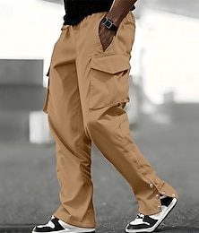 levne -Pánské Kargo kalhoty Kalhoty Šňůrky Elastický pas Multi kapsa Bez vzoru Nositelný Venkovní Denní Outdoor a turistika Módní Klasické Černá Námořnická modř