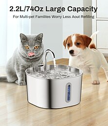 halpa -2,2 l / 74 oz automaattinen kissan vesilähde, ruostumatonta terästä, USB-virtalähde, erittäin hiljainen toiminta, ikkunalla, ihanteellinen kissoille ja pienille koirille, moderni metallinen muotoilu