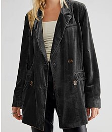 preiswerte -Damen Blazer Samtblazer Bequem Tasche Knöpfe Mode Einfach Party Party / Abend Ausgehen Regulär Umlegekragen Normale Passform Langarm Oberbekleidung Schwarz Wein Dunkelgrün Herbst Winter
