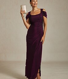preiswerte -Damen Langes Kleid Maxikleid Partykleid Bodycon Elegant Club Party Geburtstag Rüsche Kalter Schulter-Schnitt Normale Passform Einfach Ärmellos Träger Aubergine