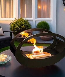abordables -Cheminée de table, cheminée ovale à l'éthanol de 15,7 pouces, foyer de table, décoration de cheminée d'art d'intérieur portable, effet de flamme de feu noir
