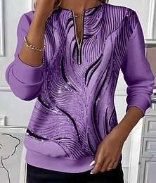 abordables -Mujer Sudaderas con cremallera Cremallera Estampado Graphic Abstracto Moda Casual Manga Larga Escote Redondo Tops regulares Calle Uso Diario Azul Piscina Morado Naranja Verde Trébol Gris Otoño