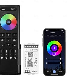 abordables -Kit de télécommande Wi-Fi pour bandes lumineuses LED RGB CCT RGBW à intensité variable, 4 zones, contrôle sans fil 2,4 G, contrôleur LED 5 en 1 DC12-24 V, compatible avec Alexa, Google Home, Smart