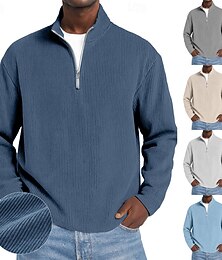 economico -Per uomo Camicia di Velluto a Coste Polo con zip a un quarto All'aperto Casual Zip a un quarto Manica Lunga Moda Moderno Tinta unica Velluto a coste Autunno Primavera & Autunno Autunno & Inverno