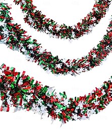economico -Set di 3 ghirlande natalizie metalliche – 6 metri in totale, ghirlanda di filo intrecciato verde e rosso con fiocchi di neve, perfetta per la mensola del camino di casa, l'albero, la ringhiera delle