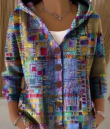 olcso -Női Ingkabát Melegen tartani Nyomtatott Alkalmi Virágos Hétköznapi Szokványos Kapucni Normál Hosszú ujj Felsőruházat Világossárga Sárga Arcpír rózsaszín Ősz Tél