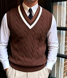 preiswerte -Herren Pullunder Pullover Strickpullover Gerippt Zopfmuster Stricken Normale Oberteile Gestrickt Einfach V Ausschnitt warm halten Moderne zeitgenössische Urlaub Straße Bekleidung Ärmellos Herbst