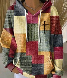 abordables -Mujer Sudadera con capucha Pullover Estampado Bolsillo delantero Graphic Geométrico Cálido Vintage Casual Manga Larga Con Capucha Tops regulares Casual Calle Uso Diario Rosa Morado Naranja Verde