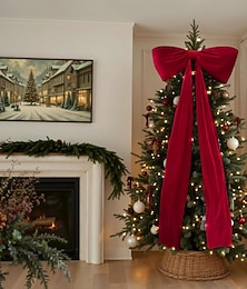 olcso -1,8 méteres nagy masnik karácsonyfára, nagy piros-fehér bársony masni fa tetejére, ablak falra, kandallópárkányra - beltéri, otthoni szoba, parti, Valentin-napi karácsonyi dekoráció