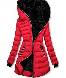 preiswerte -Damen Wintermantel Daunenjacke Kapuzenjacke Warm Bequem Reißverschluss Tasche Lässig Einfach Urlaub Alltagskleidung Ausgehen Wochenende Lang Mit Kapuze Normale Passform Langarm Oberbekleidung Schwarz