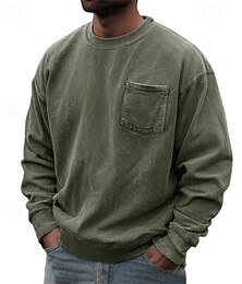 abordables -Homme Sweat-shirt Vert Véronèse Rouge Bleu Roi Bleu Violet Col ras du cou Uni Avec Poches Sport & Loisir Quotidien Fête Polyester Streetwear Basique Occasionnel Printemps Automne Vêtement Tenue Pulls