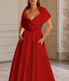 voordelige -A-lijn Tot de grond Cocktailjurken Avondjurken Feestjurken Elegant Vintage Mouwloos Schouderafhangend Formeel Bruiloft gast Satijn met Zak Shawl