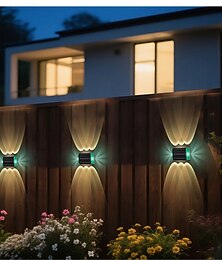 olcso -napelemes fali lámpa kültéri fali lámpa dekoráció elrendezés fali mosólámpa új felső és alsó világító hangulatú napelemes lámpa 1 db