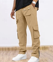levne -Pánské Kargo kalhoty Kalhoty Šňůrky Elastický pas Multi kapsa Bez vzoru Nositelný Venkovní Denní Outdoor a turistika Módní Klasické Černá Armádní zelená