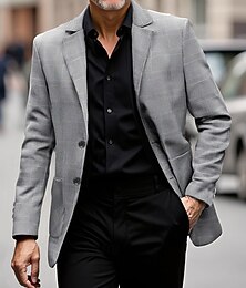 economico -Per uomo Blazer Affari Cocktail party Ricevimento di matrimonio Moda Casual Primavera Autunno Poliestere Plaid Tasca Bottoni Confortevole Monopetto Giacca Marrone Scuro Grigio scuro Grigio chiaro