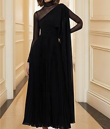 abordables -Ligne A Robe de Soirée Élégant Robe de soirée Formel Mariage Longueur au sol manche longue Col haut Chiffon avec Plis 2025