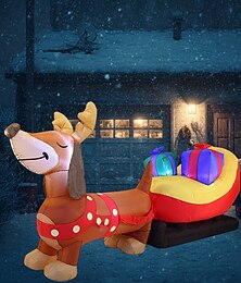 abordables -Teckel de Noël tirant un traîneau, modèle gonflable éclairé par LED, intérieur et extérieur, cour, pelouse, chemin, jardin, fête, atmosphère festive, décoration lumineuse, longueur 2,4 m/8 pieds