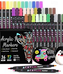 abordables -Marqueurs de peinture acrylique pour pierre, tissu, bois, verre, artisanat - 36 stylos à peinture à double pointe (72 couleurs) à séchage rapide pour décorations d'Halloween et de Noël - Kit de
