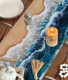 abordables -Chemin de table décoratif avec motif de paysage et de plantes, idéal pour la cuisine et la salle à manger. Accessoire de décoration moderne et esthétique pour la table.