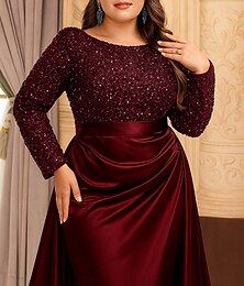 levne -A-Linie Šaty pro matku nevěsty Elegantní Vinobraní Večírek Tričkový Na zem Satén Polyester Dlouhý rukáv s Sklady Flitry Rozparek vpředu