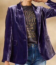preiswerte -Damen Blazer Samtblazer Bequem Tasche Knöpfe Mode Einfach Party Party / Abend Veranstaltung / Fest Regulär Umlegekragen Normale Passform Langarm Oberbekleidung Dunkelviolett Schwarz Wein Frühling