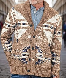 preiswerte -Herren Pullover Strickjacke Fair Isle Sweater Gerippt Stricken Normale Oberteile Knopf hoch Gestrickt Einfach Schalkragen Urlaub Mode Lässig Alltagskleidung Bekleidung Frühling Herbst Winter