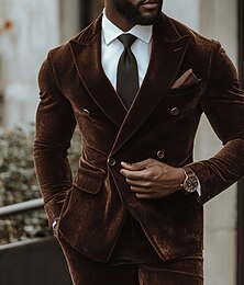 voordelige -heren casual zakelijke fluwelen pakken inkeping revers zwart bruin formeel effen gekleurd op maat gemaakt 2-delig dubbelrijs vierknopen