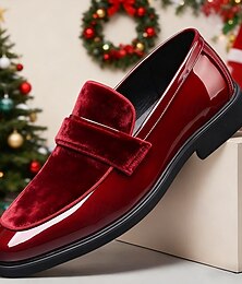 economico -Mocassini da uomo in similpelle di velluto rosso dal design elegante: eleganti scarpe per le feste di Natale per uomini alla moda
