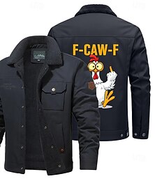 economico -Per uomo Gallo Stampa Lettere Divertente Giacca in Pile Giacca Cargo Giacca Sherpa Calore Termico Vintage All'aperto Casa Casuale Tasche Multiple Giacche di cotone Cappotti invernali Autunno Inverno