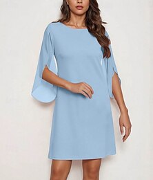 abordables -Femmes Mini Robe Robe fourreau Occasionnel Quotidien Coupe régulière Uni Manche 3/4 Col ras du cou Blanche Rose Claire Vert Beige Printemps Automne