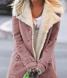 abordables -Mujer Abrigo de peluche Chaqueta casual Cómodo Transpirable Bolsillo Botones Casual Plano Vacaciones Calle Casual Ropa Cotidiana Botonadura Simple Regular Cuello Vuelto Ajuste regular Manga Larga