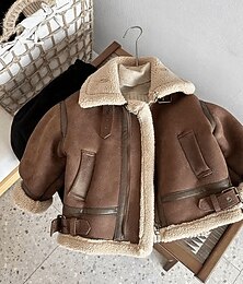 economico -Bambini Ragazze Giacca in finta pelle scamosciata Giacca in pelle nera Giacca in pile Giacca di pelle Tinta unica Moda Cerniera Tasca Tenere al caldo Antivento All'aperto Cappotto Capispalla 4-12 Anni