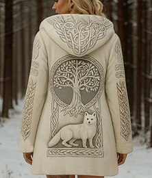 abordables -Femmes Cardigan Quotidien Occasionnel Fleuri Graphique Géométrique Côtelé À capuche Patchwork Avec Poches Boutons manche longue Hauts Longs Tricoter Extérieur Week-end Beige Automne Hiver