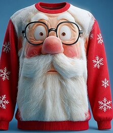 abordables -Pull de Noël moche Homme Père Noël Impression 3D Pull Tricots Col Rond Occasionnel Vacances Quotidien Festival Garder au chaud manche longue Printemps Automne Hiver Rouge -1 Rouge -2 Rouge -3