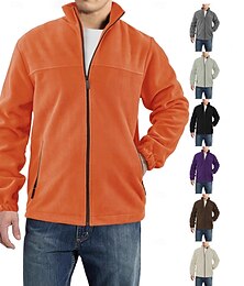 preiswerte -Herren Outdoorjacke Fleecejacke Formell Heim Thermowarm Tasche Basic Frühling Herbst Einfarbig Aktiv Neutral Hemdkragen Regulär Dunkelgrau Schwarz Weiß Purpur Orange Jacken