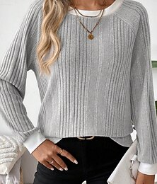 abordables -Mujer Blusa Retazos Color sólido Elegante Casual Manga Larga Cuello Barco Tops regulares Diario Negro Rosa Fucsia Gris Primavera Otoño Invierno