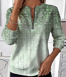 abordables -Mujer Sudadera Sudaderas con cremallera Cremallera Estampado Graphic Cachemir Moda Casual Manga Larga Cuello Barco Escote Redondo Tops regulares Calle Uso Diario Azul Piscina Verde Trébol Beige Otoño