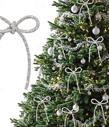 זול -6 יחידות קישוט קשת חג המולד בצבע שמפניה בצבע זהב נוצץ עם קשירת חוט מתכת, מתאים לקישוט עץ חג המולד זרי פרחים באריזת מתנה