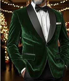 Недорогие -мужской бархатный пиджак с шалевым воротником, классический однотонный пиджак для рождественской вечеринки, красный, фиолетовый, зеленый, приталенный, однобортный, на одной пуговице