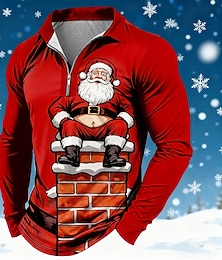abordables -Noël Homme Père Noël Polo manche longue Polos Revers Occasionnel Fête Tenue quotidienne Tenue de fête Impression 3D Polo à fermeture éclair 1/4 Printemps Automne Hiver Rouge 1 Rouge 4 Rouge 3