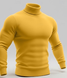 abordables -Hombre Suéter de punto Estriado Tejer Tops regulares De Punto Plano Cuello Alto Moda Básico Vacaciones Ropa Cotidiana Ropa Otoño Invierno Vino Negro S M L