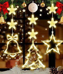 baratos -Luz de Janela de Natal 1PC com Bateria Luz de Cortina Branca Quente Suspensa com Ventosa Luz de Árvore de Natal e Estrela para Decoração de Janela em Festa de Natal e Ano Novo