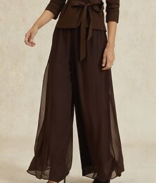 economico -Per donna Culotte Gamba Larga Pantaloni a gamba dritta Elegante Stile Classico Casual Lunghezza intera Vita media Tinta unica Elastico in vita Elasticizzato Matrimonio Vacanza Feste Marrone